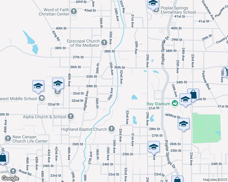map of restaurants, bars, coffee shops, grocery stores, and more near 3503 33rd Street in Meridian