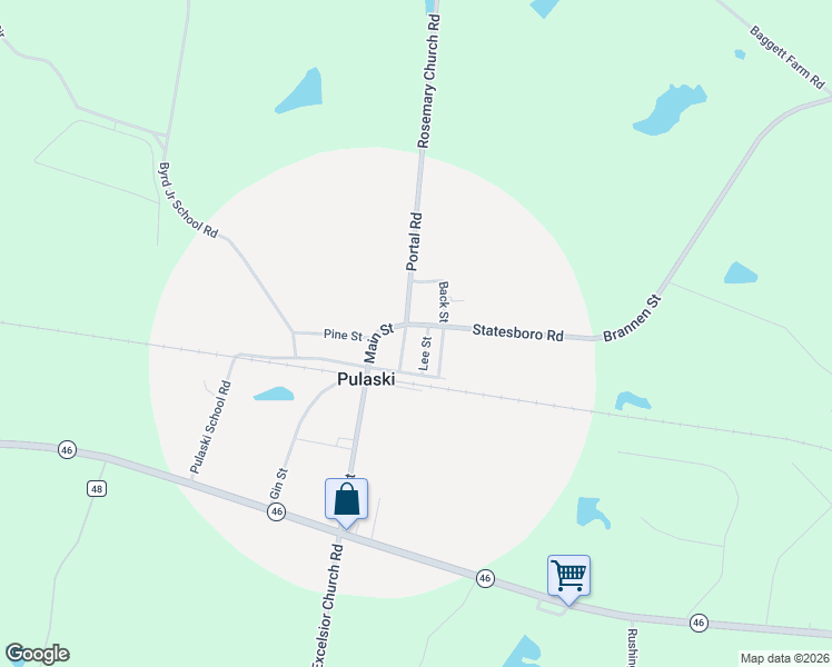 map of restaurants, bars, coffee shops, grocery stores, and more near 121 East Railroad Street in Pulaski