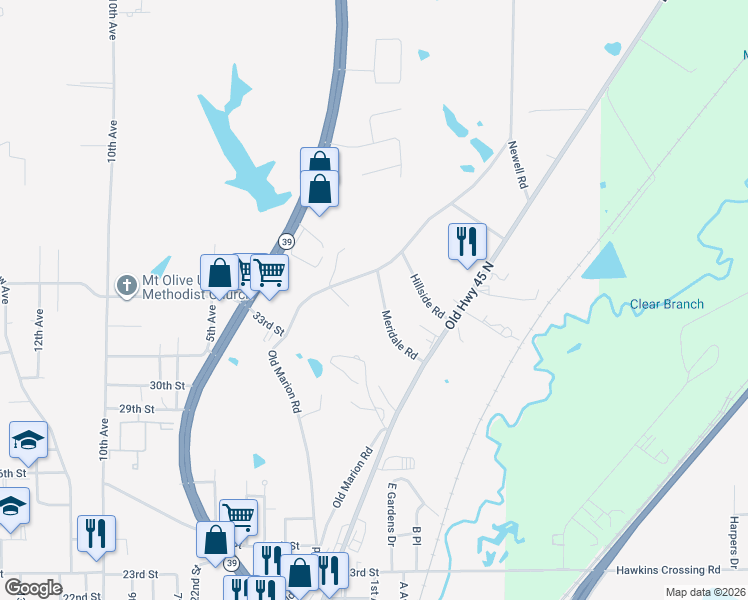 map of restaurants, bars, coffee shops, grocery stores, and more near 3303 Meridale Rd in Meridian