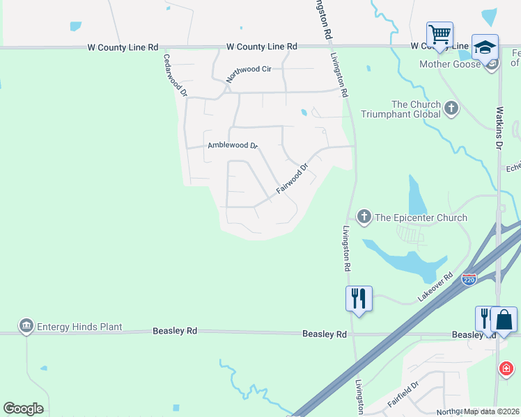 map of restaurants, bars, coffee shops, grocery stores, and more near 1725 Fairwood Circle in Jackson