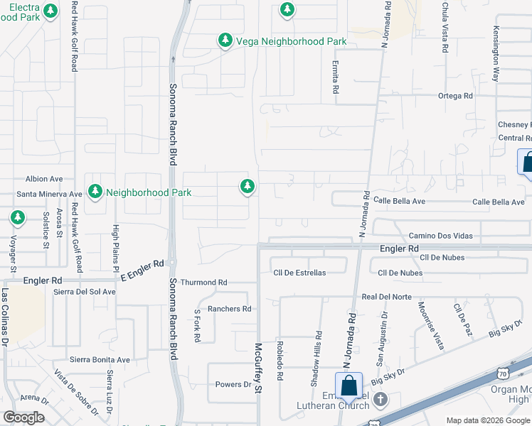 map of restaurants, bars, coffee shops, grocery stores, and more near 5300 McGuffey Street in Las Cruces
