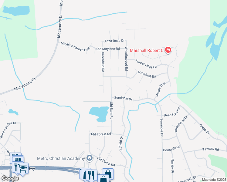 map of restaurants, bars, coffee shops, grocery stores, and more near 604 Seminole Drive in Montgomery