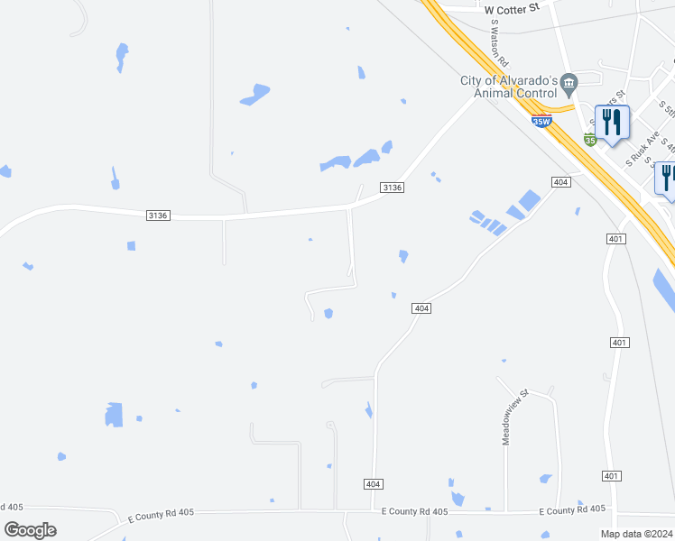map of restaurants, bars, coffee shops, grocery stores, and more near 8516 Farm to Market Road 3136 in Alvarado