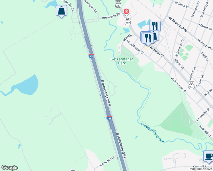 map of restaurants, bars, coffee shops, grocery stores, and more near South Interstate 35 East Service Road in Waxahachie