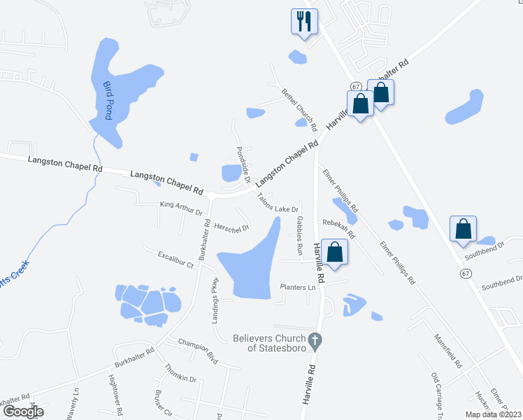 map of restaurants, bars, coffee shops, grocery stores, and more near 2006 Talons Lake Drive in Statesboro