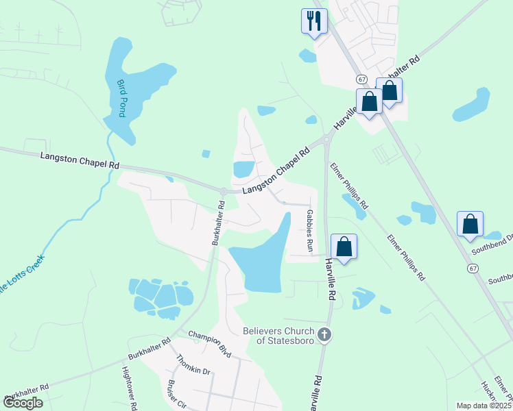 map of restaurants, bars, coffee shops, grocery stores, and more near 202 Herschel Drive in Statesboro