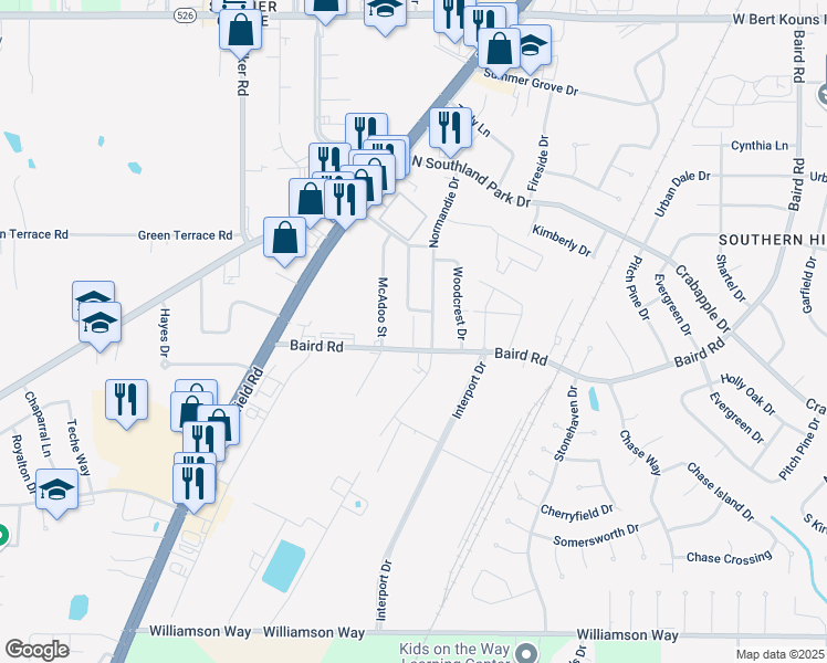 map of restaurants, bars, coffee shops, grocery stores, and more near 9448 Coronado Drive in Shreveport
