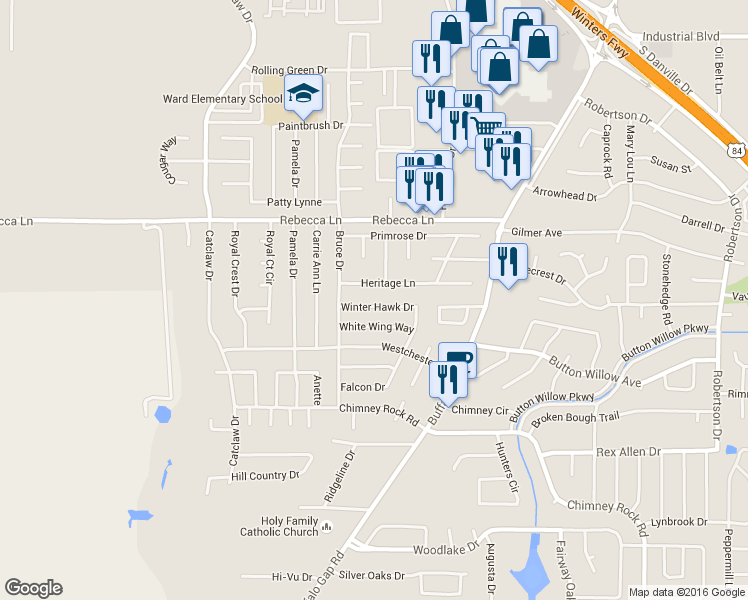 map of restaurants, bars, coffee shops, grocery stores, and more near 3232 Heritage Ln in Abilene