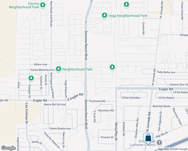 map of restaurants, bars, coffee shops, grocery stores, and more near Sonoma Ranch Boulevard in Las Cruces