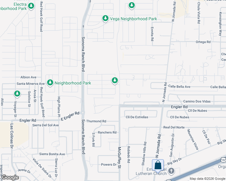map of restaurants, bars, coffee shops, grocery stores, and more near 5400 McGuffey Street in Las Cruces