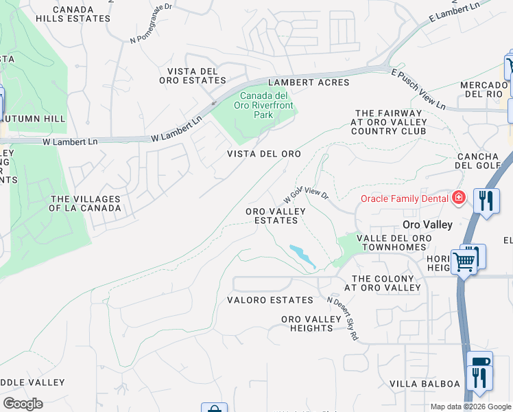 map of restaurants, bars, coffee shops, grocery stores, and more near 530 West Orango Place in Tucson