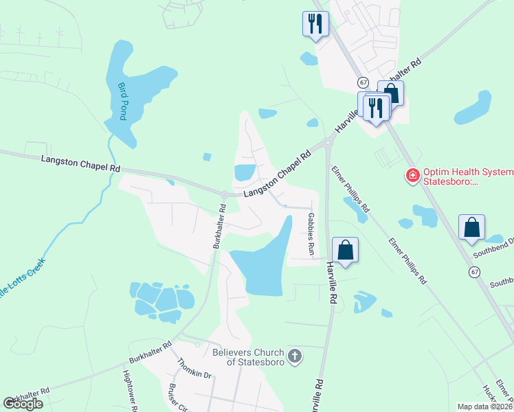map of restaurants, bars, coffee shops, grocery stores, and more near 2000 Talons Lake Drive in Statesboro