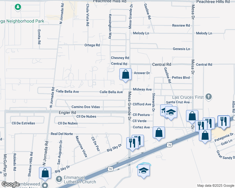 map of restaurants, bars, coffee shops, grocery stores, and more near 4902 Calle Bella Avenue in Las Cruces