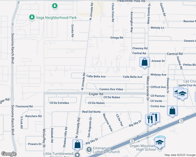 map of restaurants, bars, coffee shops, grocery stores, and more near 4824 Calle Bella Avenue in Las Cruces