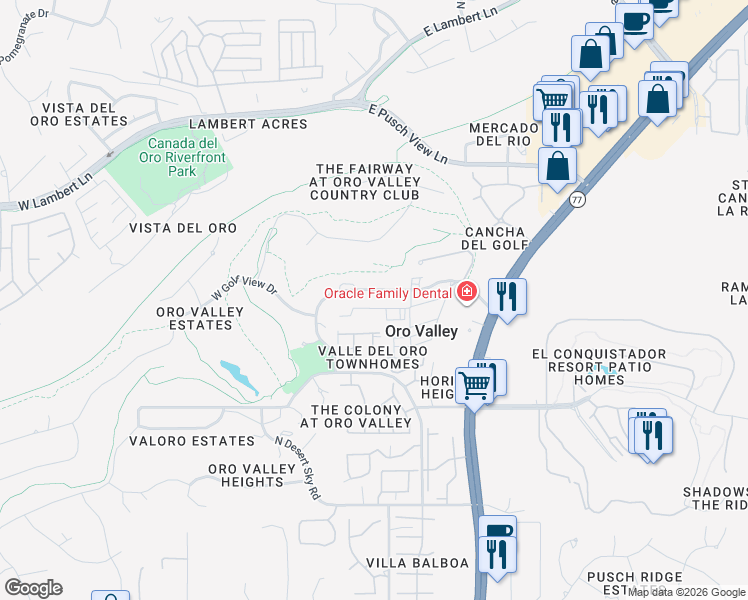 map of restaurants, bars, coffee shops, grocery stores, and more near 115 West Greenock Drive in Tucson