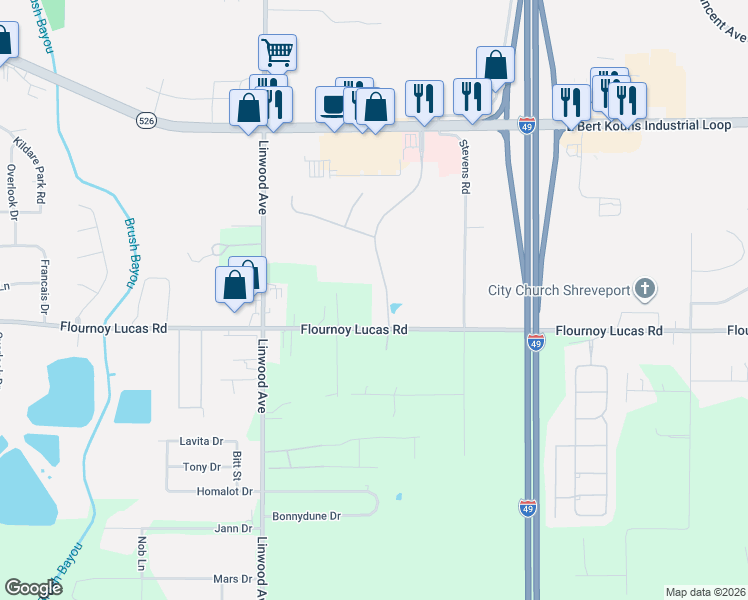 map of restaurants, bars, coffee shops, grocery stores, and more near 9472 Wrenwood Boulevard in Shreveport