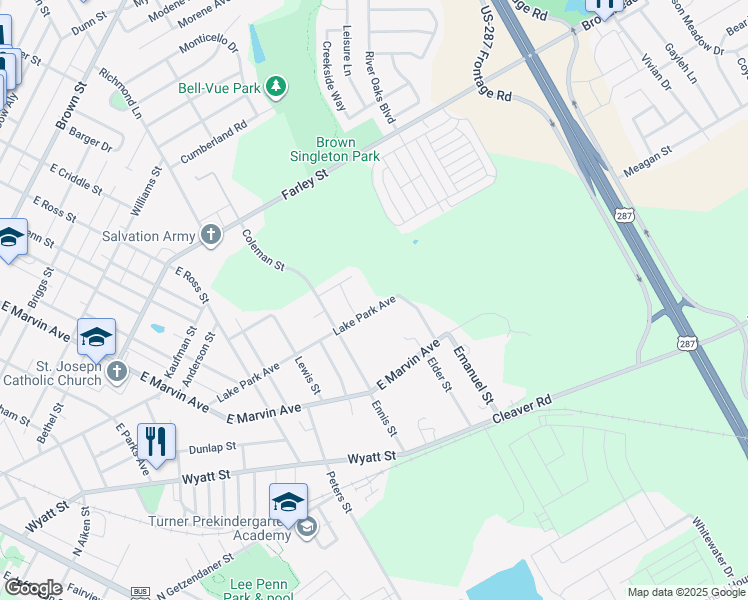 map of restaurants, bars, coffee shops, grocery stores, and more near 525 Lake Park Avenue in Waxahachie