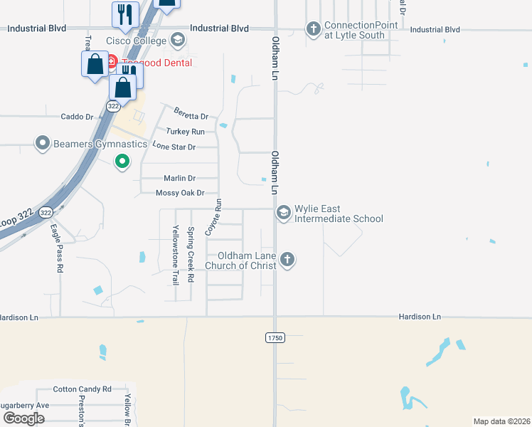 map of restaurants, bars, coffee shops, grocery stores, and more near 949 Swift Water Drive in Abilene