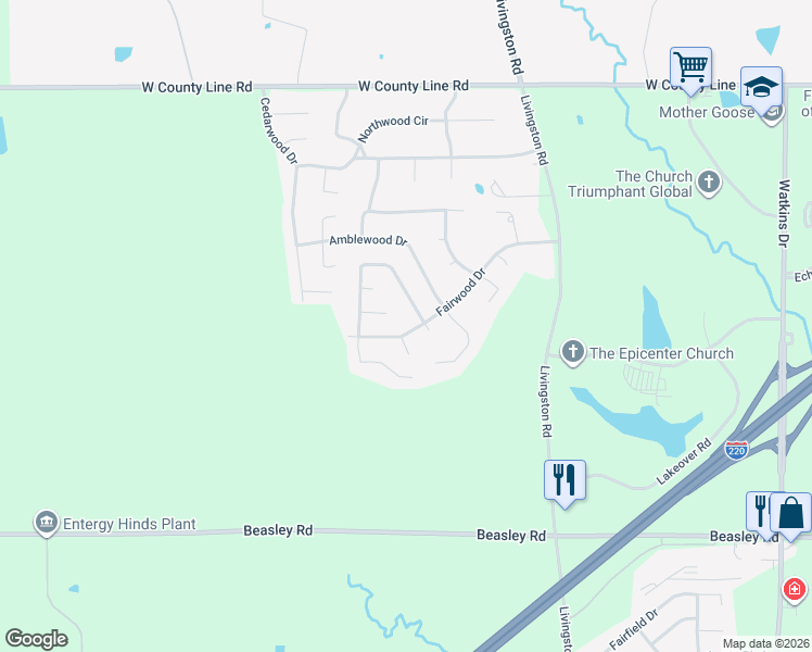 map of restaurants, bars, coffee shops, grocery stores, and more near 6207 Tanglewood Drive in Jackson
