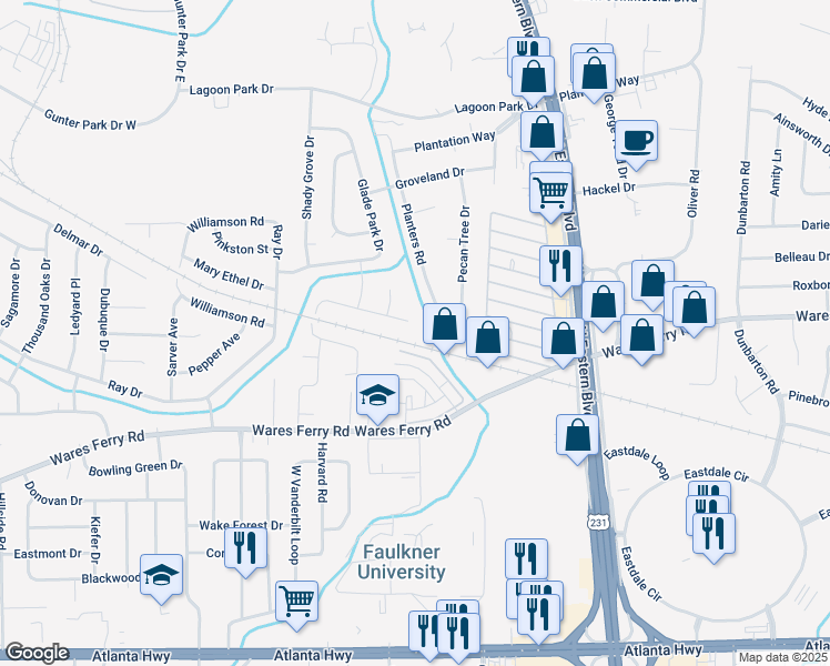 map of restaurants, bars, coffee shops, grocery stores, and more near 484 Avon Road in Montgomery