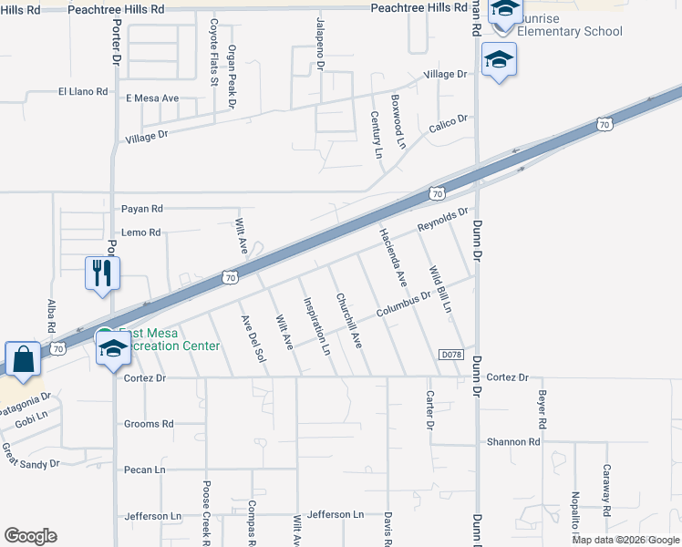 map of restaurants, bars, coffee shops, grocery stores, and more near 5415 Lilla Road in Las Cruces
