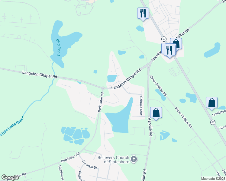 map of restaurants, bars, coffee shops, grocery stores, and more near 2000 Talons Lake Drive in Statesboro