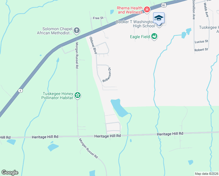 map of restaurants, bars, coffee shops, grocery stores, and more near 4108 Joshua Lane in Tuskegee