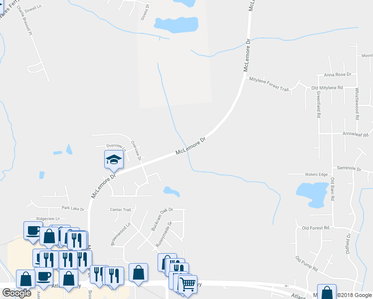 map of restaurants, bars, coffee shops, grocery stores, and more near McLemore Dr in Montgomery