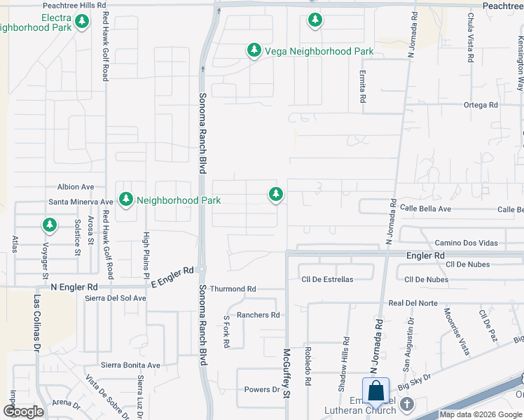 map of restaurants, bars, coffee shops, grocery stores, and more near 5400 McGuffey Street in Las Cruces