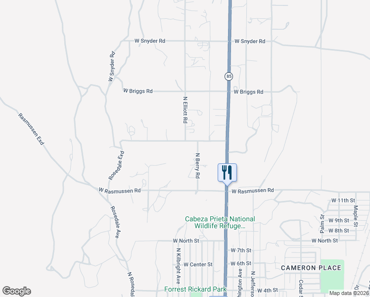 map of restaurants, bars, coffee shops, grocery stores, and more near 1255 West McMahon Road in Ajo