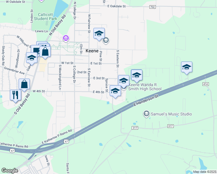 map of restaurants, bars, coffee shops, grocery stores, and more near 301 Ash Street in Keene