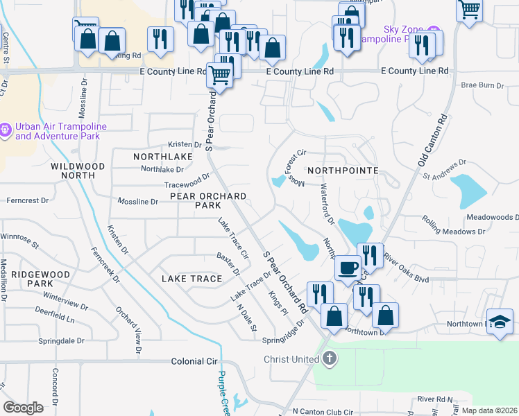 map of restaurants, bars, coffee shops, grocery stores, and more near 51 Woodridge Place in Jackson