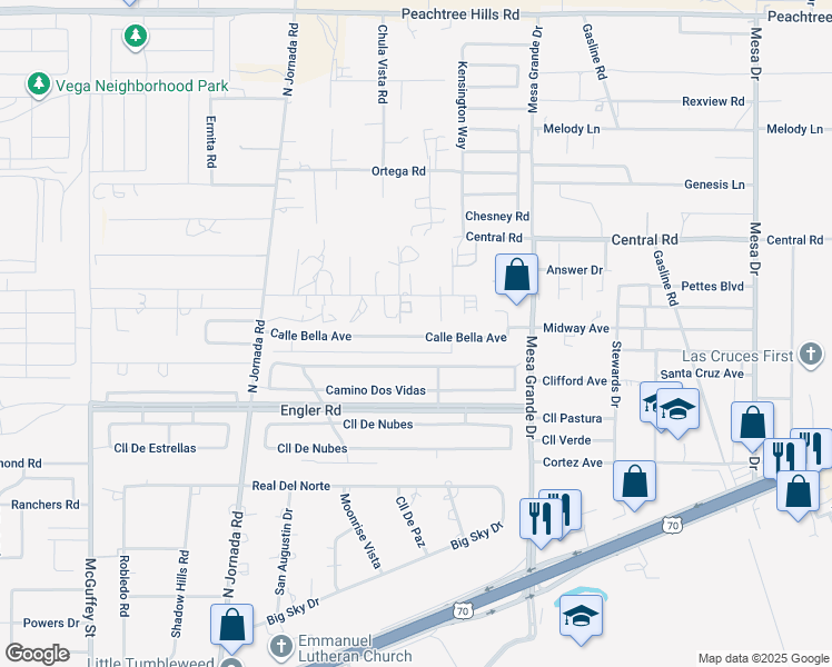 map of restaurants, bars, coffee shops, grocery stores, and more near 4869 Calle Bella Avenue in Las Cruces