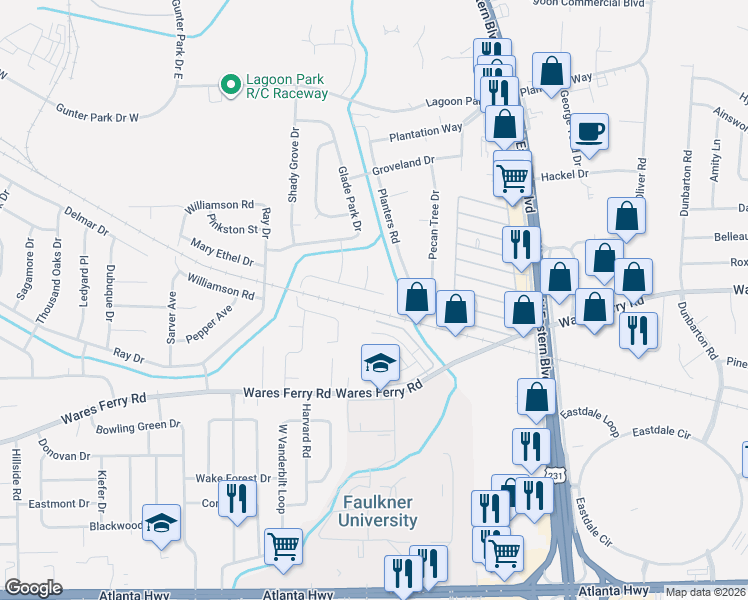 map of restaurants, bars, coffee shops, grocery stores, and more near 472 Avon Road in Montgomery