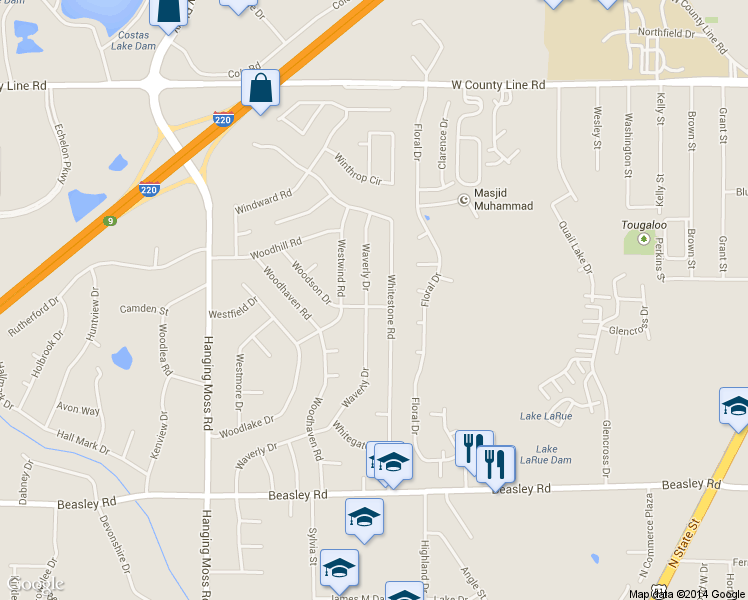 map of restaurants, bars, coffee shops, grocery stores, and more near 510 Woodson Drive in Jackson