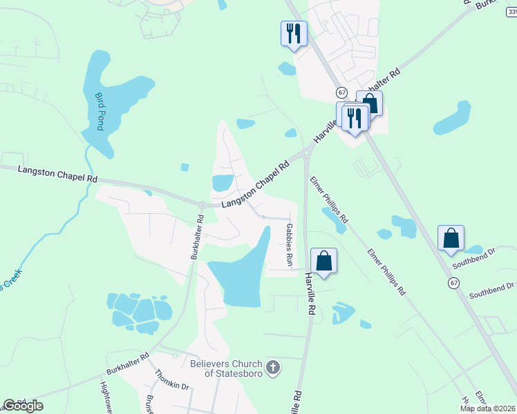 map of restaurants, bars, coffee shops, grocery stores, and more near 2005 Talons Lake Drive in Statesboro