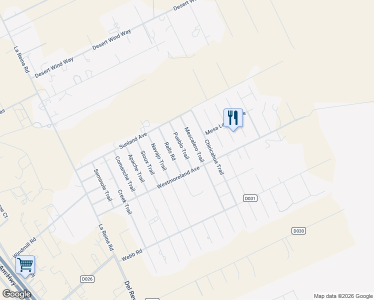 map of restaurants, bars, coffee shops, grocery stores, and more near 5239 Pueblo Trail in Las Cruces