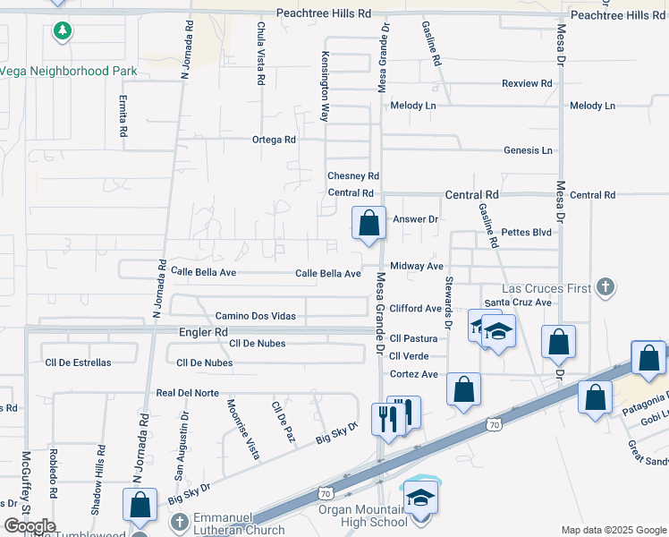 map of restaurants, bars, coffee shops, grocery stores, and more near 4897 Calle Bella Avenue in Las Cruces