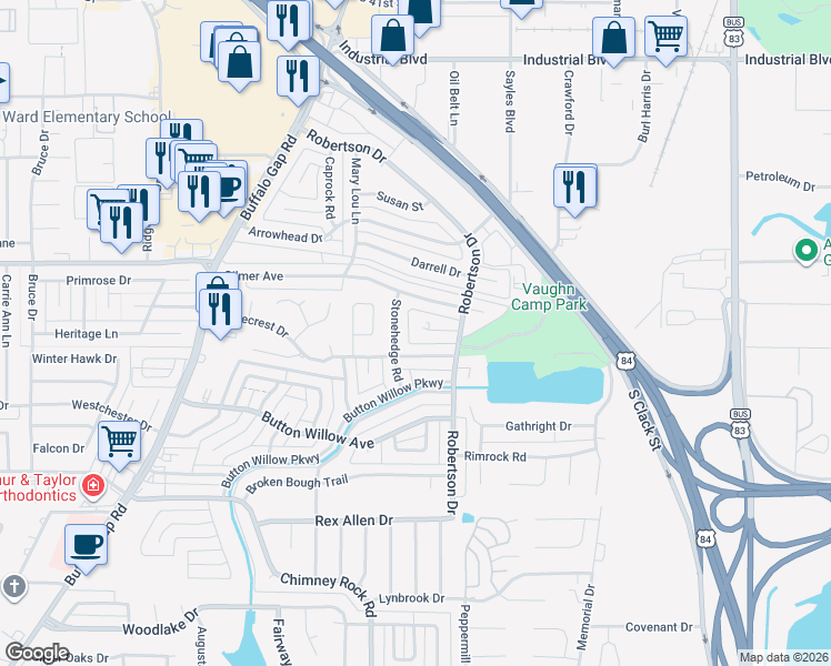 map of restaurants, bars, coffee shops, grocery stores, and more near 2509 Helena Circle in Abilene