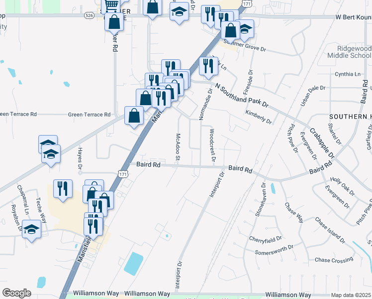 map of restaurants, bars, coffee shops, grocery stores, and more near 9448 Coronado Dr in Shreveport
