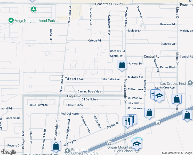 map of restaurants, bars, coffee shops, grocery stores, and more near 4865 Calle Bella Avenue in Las Cruces