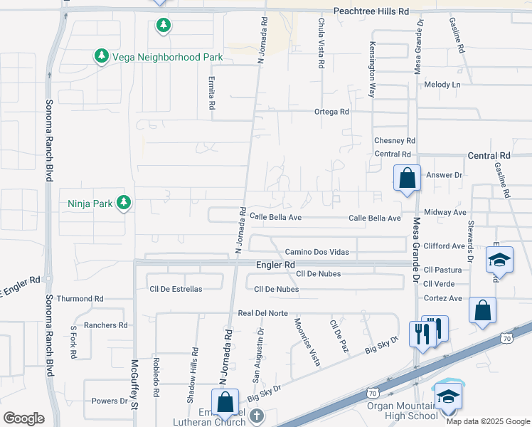 map of restaurants, bars, coffee shops, grocery stores, and more near 4811 Calle Bella Avenue in Las Cruces