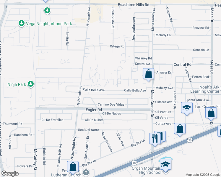 map of restaurants, bars, coffee shops, grocery stores, and more near 4849 Calle Bella Avenue in Las Cruces