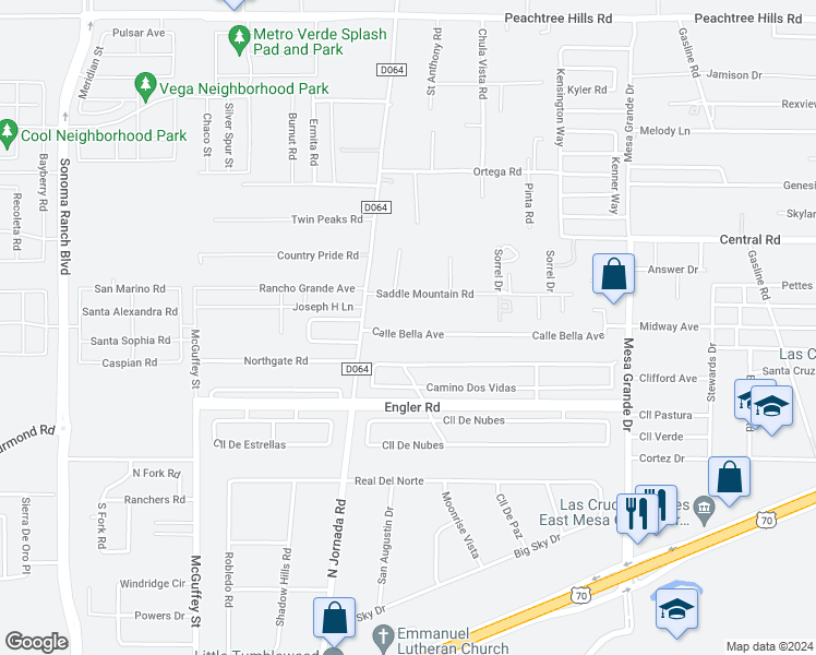 map of restaurants, bars, coffee shops, grocery stores, and more near 4815 Calle Bella Avenue in Las Cruces
