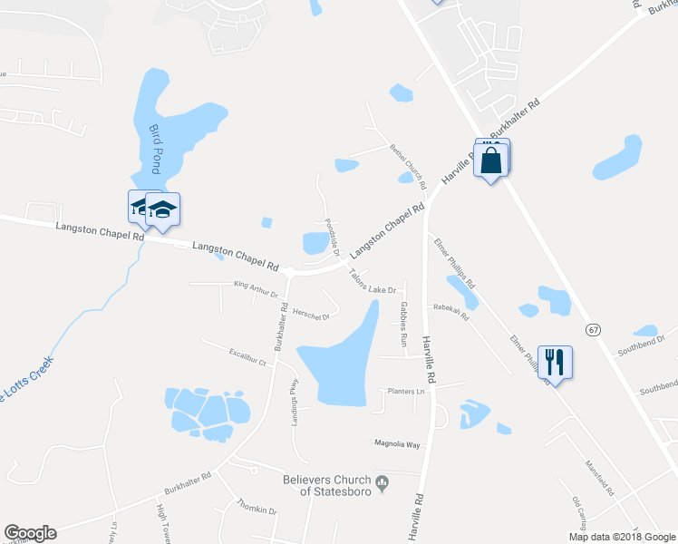 map of restaurants, bars, coffee shops, grocery stores, and more near 2000 Talons Lake Drive in Statesboro