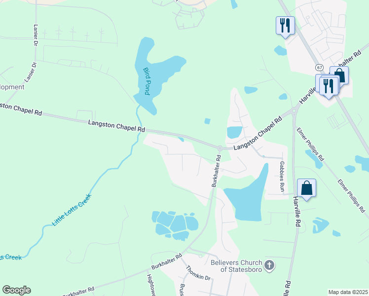 map of restaurants, bars, coffee shops, grocery stores, and more near 811 King Arthur Drive in Statesboro
