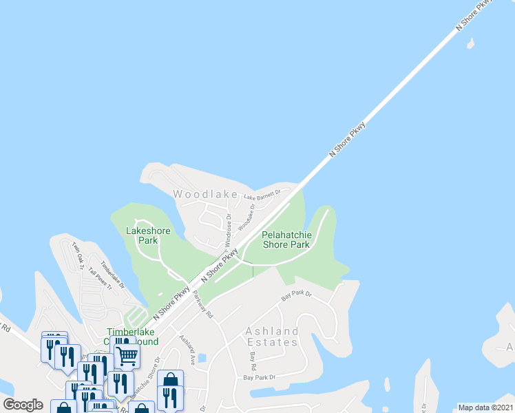 map of restaurants, bars, coffee shops, grocery stores, and more near 300 Woodlake Drive in Brandon