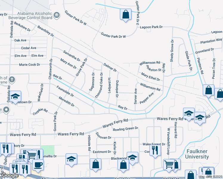 map of restaurants, bars, coffee shops, grocery stores, and more near 728 Ledyard Place in Montgomery