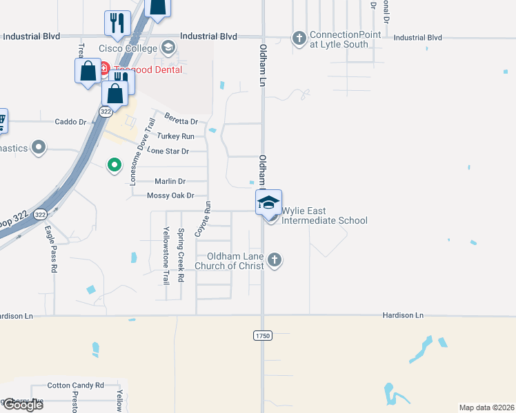 map of restaurants, bars, coffee shops, grocery stores, and more near 958 Swift Water Drive in Abilene