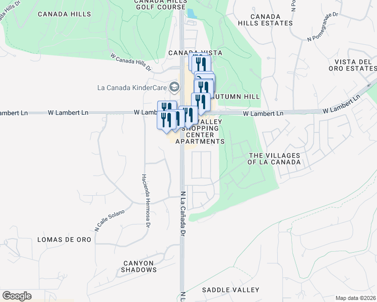 map of restaurants, bars, coffee shops, grocery stores, and more near 10249 North Pitchingwedge Lane in Tucson